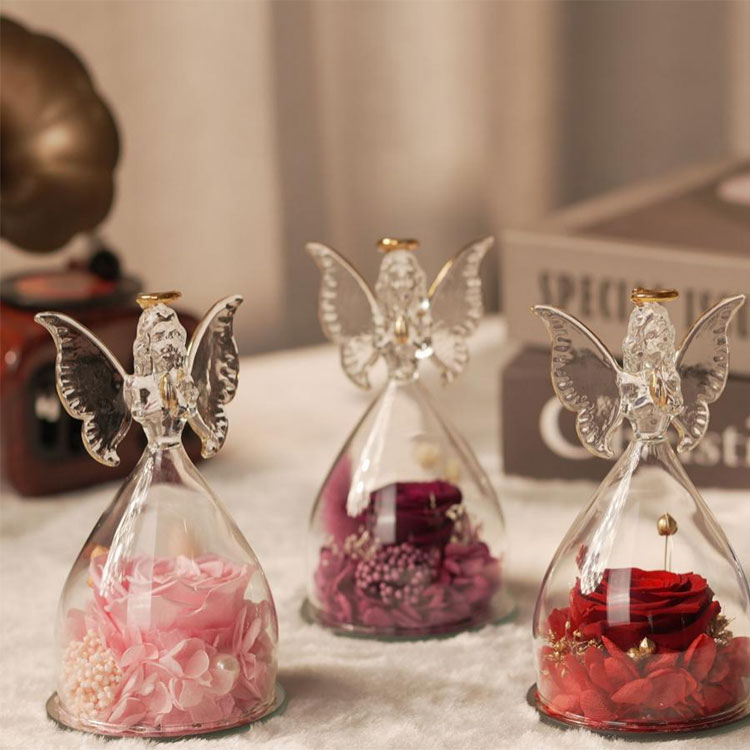 Glas-Engel, konservierte Blumen, Geschenk